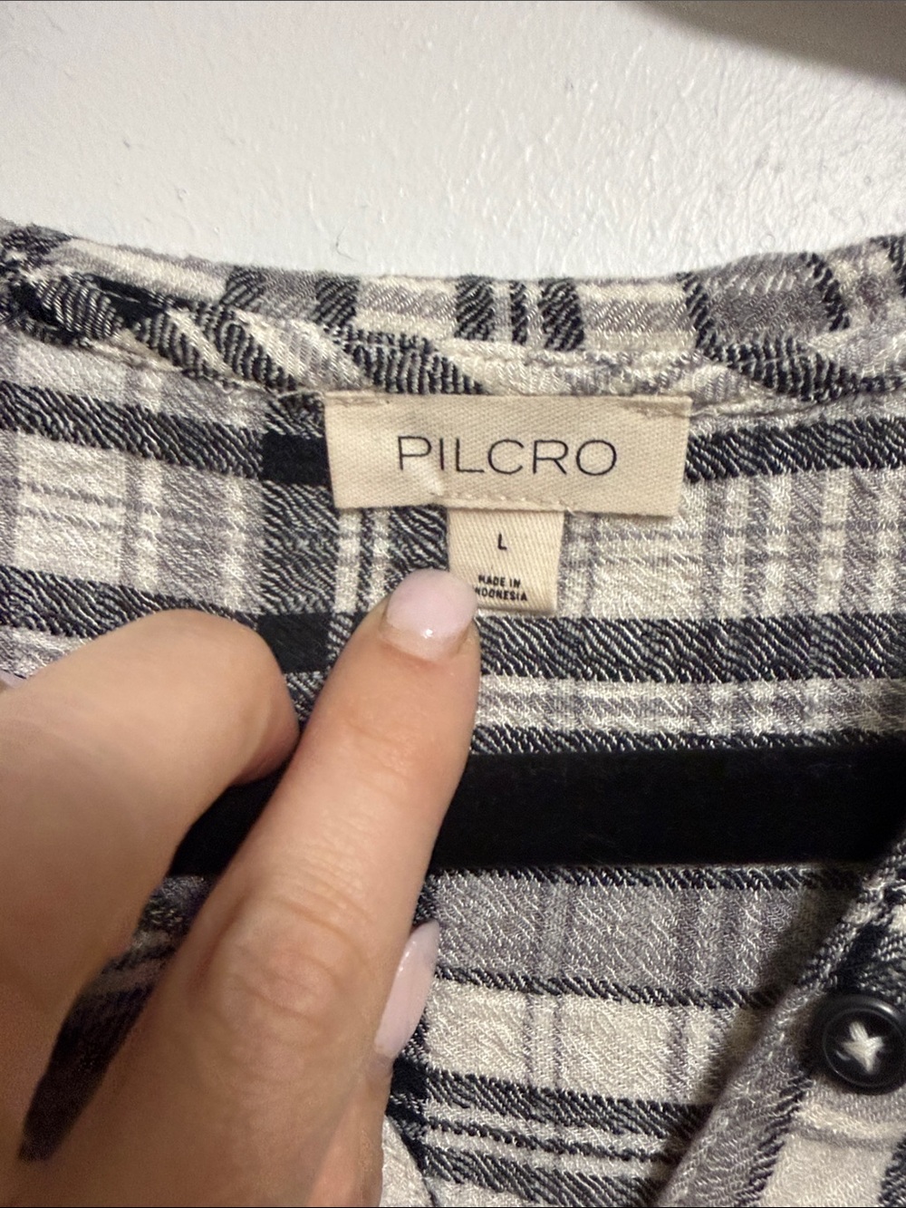 Pilcro Black and White Plaid Ruffle Collar Button-Down Shirt - Picture 2 of 4